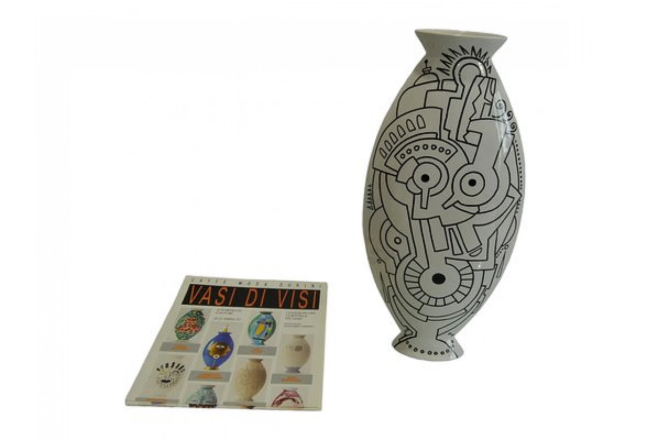 White ceramic vase with black drawings by A. Guerriero, 2000s 2