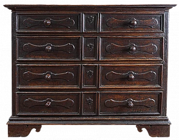 Emilian solid walnut chest of drawers, second half 17th century