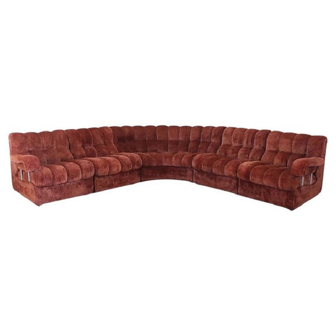 Copper brown velvet modular sofa, 1970s 1