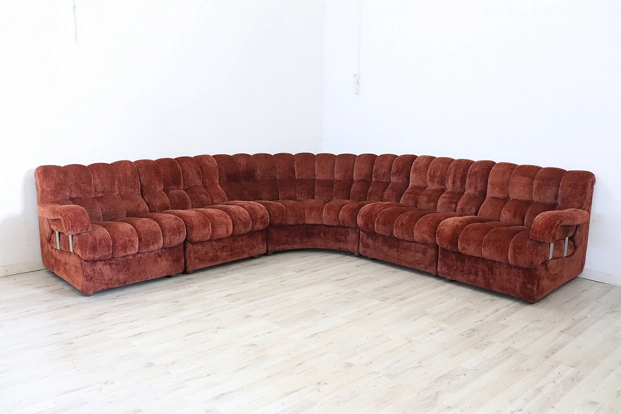 Copper brown velvet modular sofa, 1970s 2