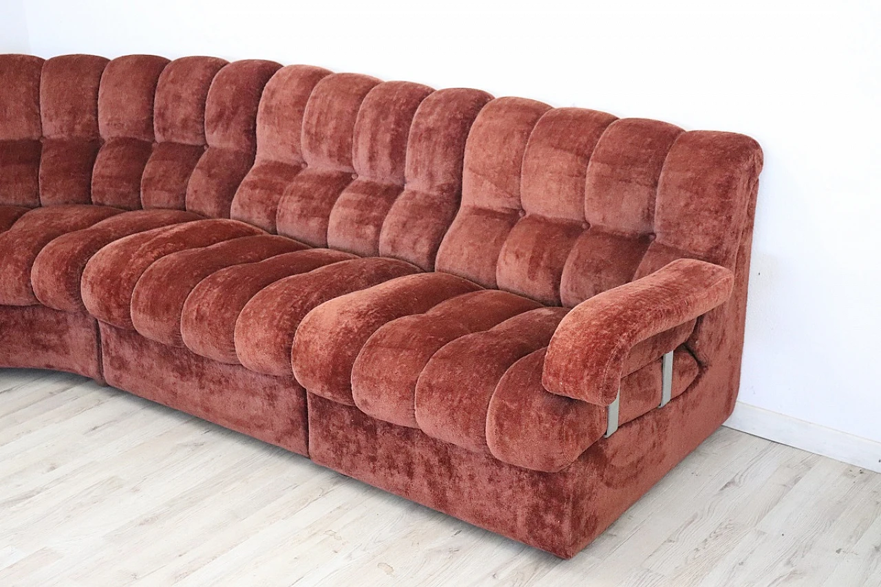 Copper brown velvet modular sofa, 1970s 3