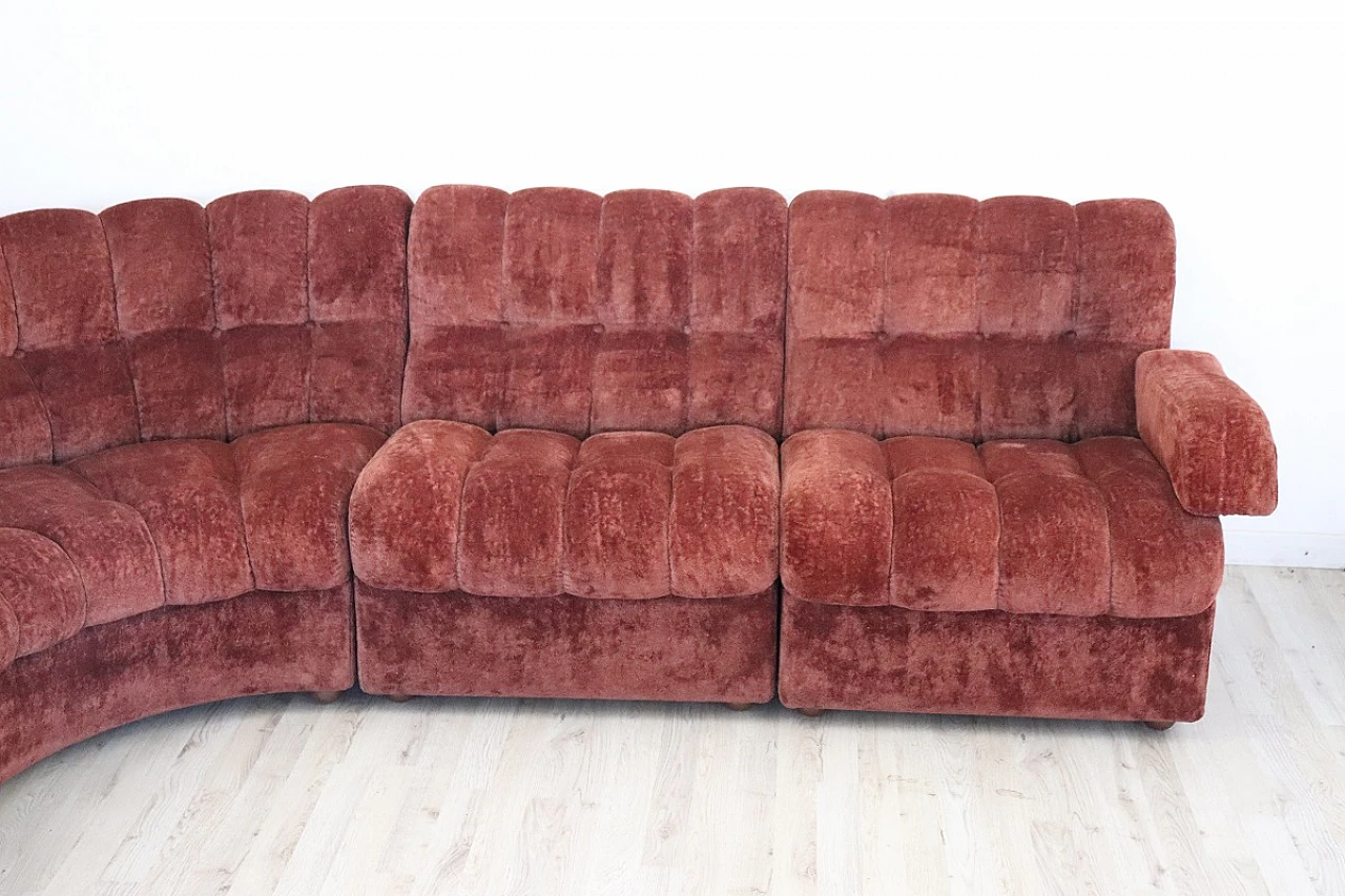 Copper brown velvet modular sofa, 1970s 4