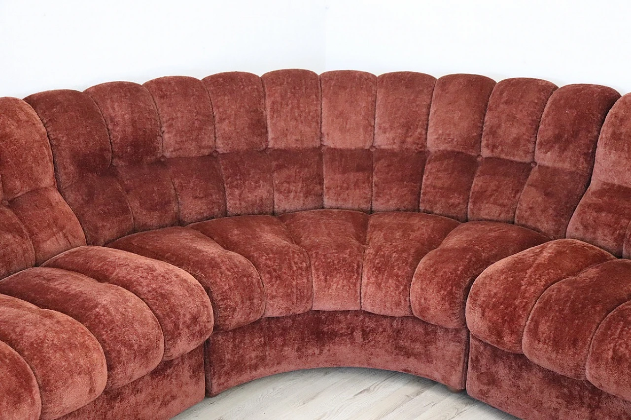 Copper brown velvet modular sofa, 1970s 5