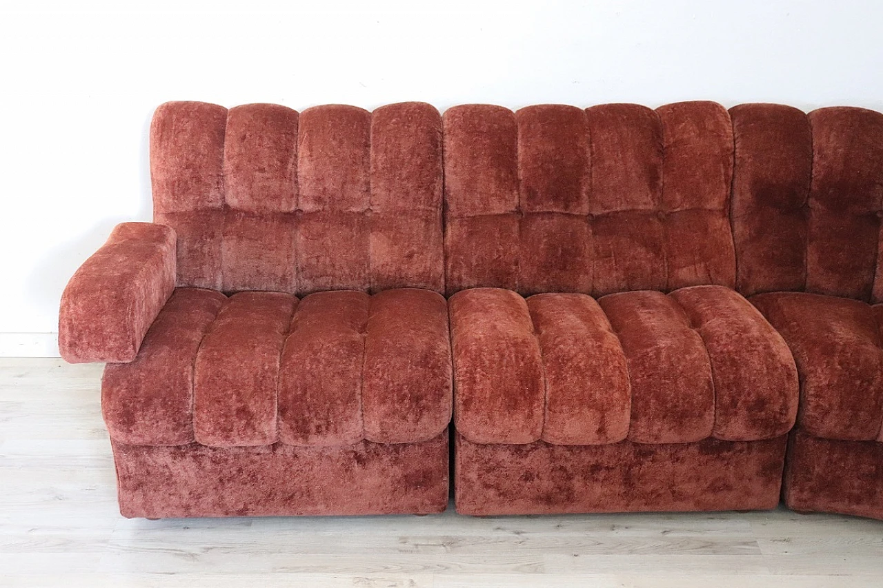 Copper brown velvet modular sofa, 1970s 6