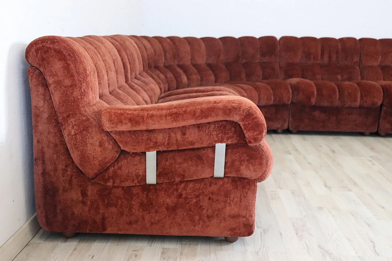 Copper brown velvet modular sofa, 1970s 7