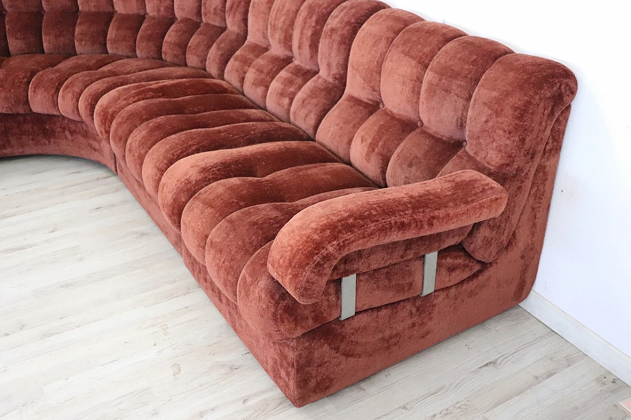 Copper brown velvet modular sofa, 1970s 8