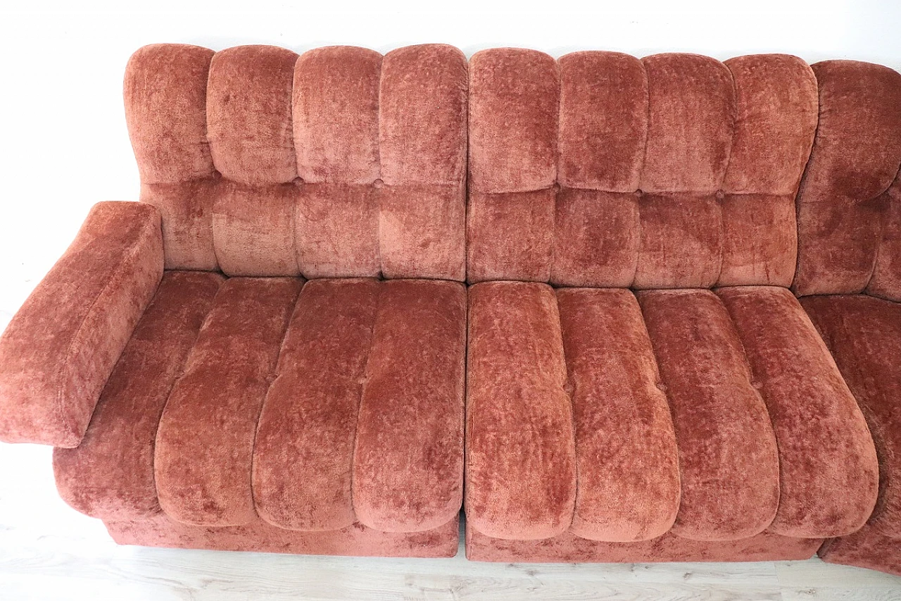 Copper brown velvet modular sofa, 1970s 9