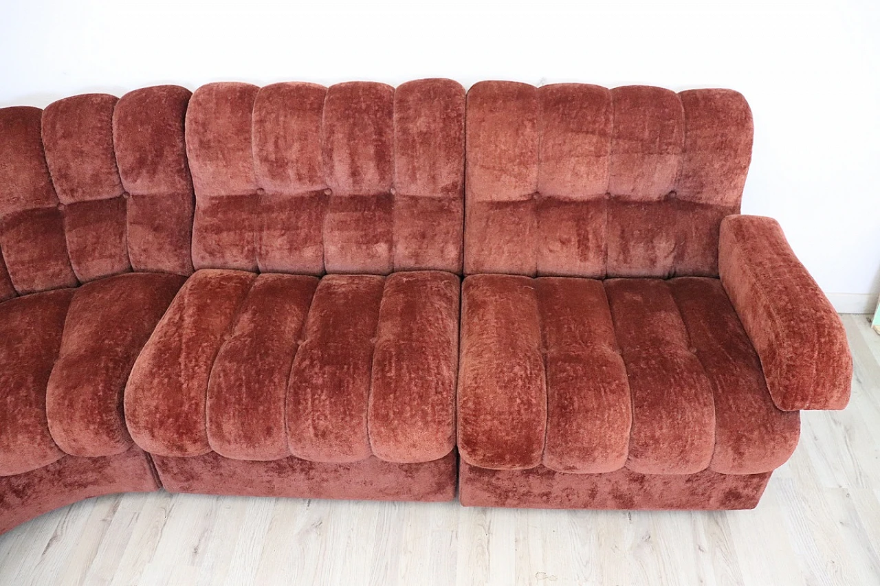 Copper brown velvet modular sofa, 1970s 11