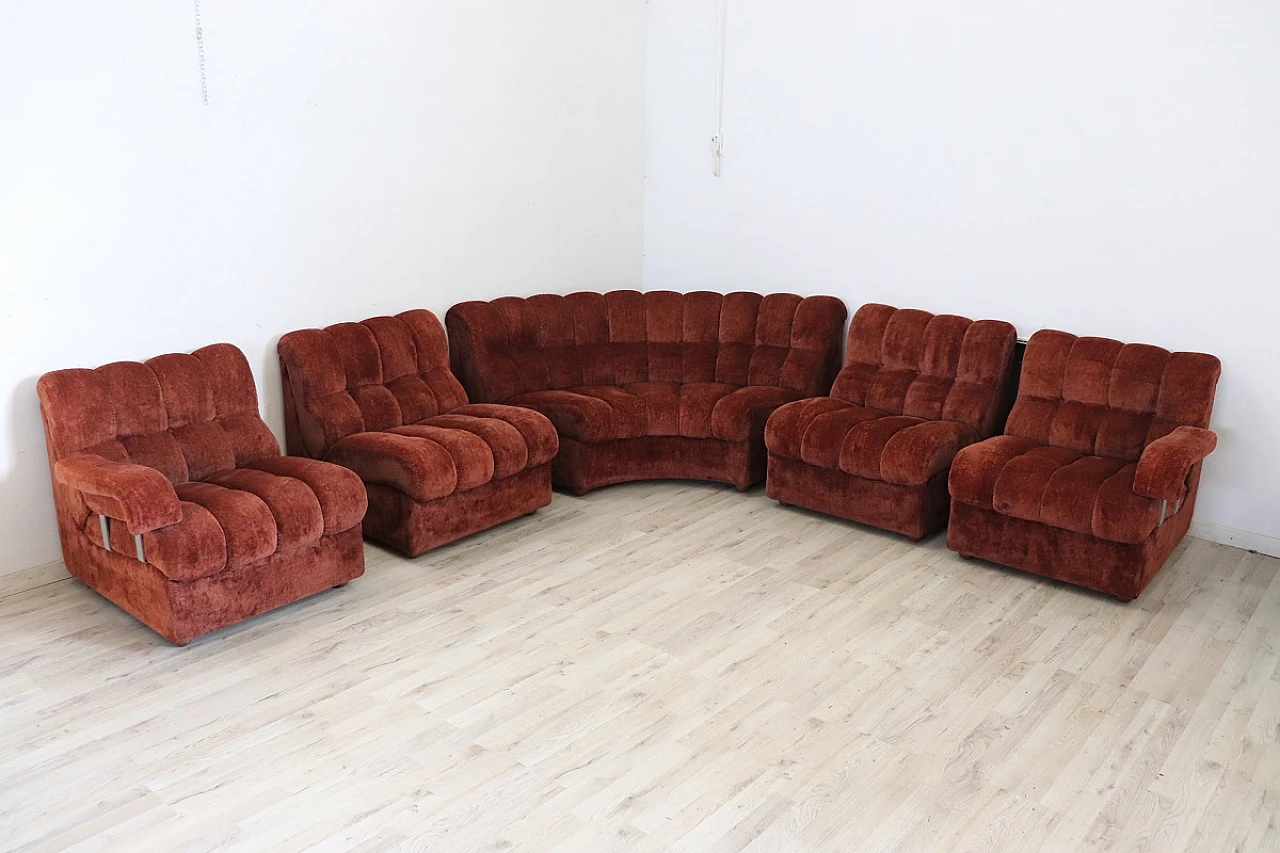 Copper brown velvet modular sofa, 1970s 12