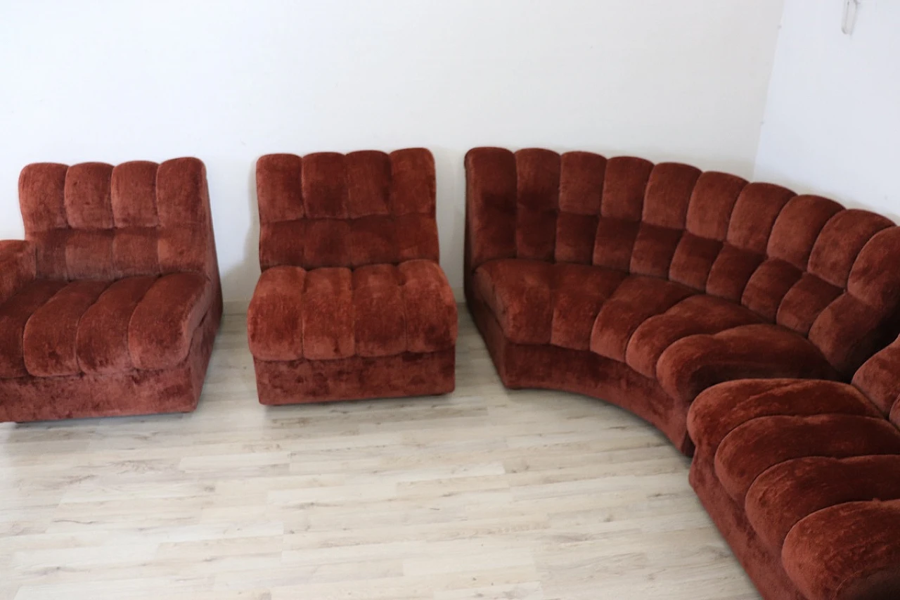 Copper brown velvet modular sofa, 1970s 13