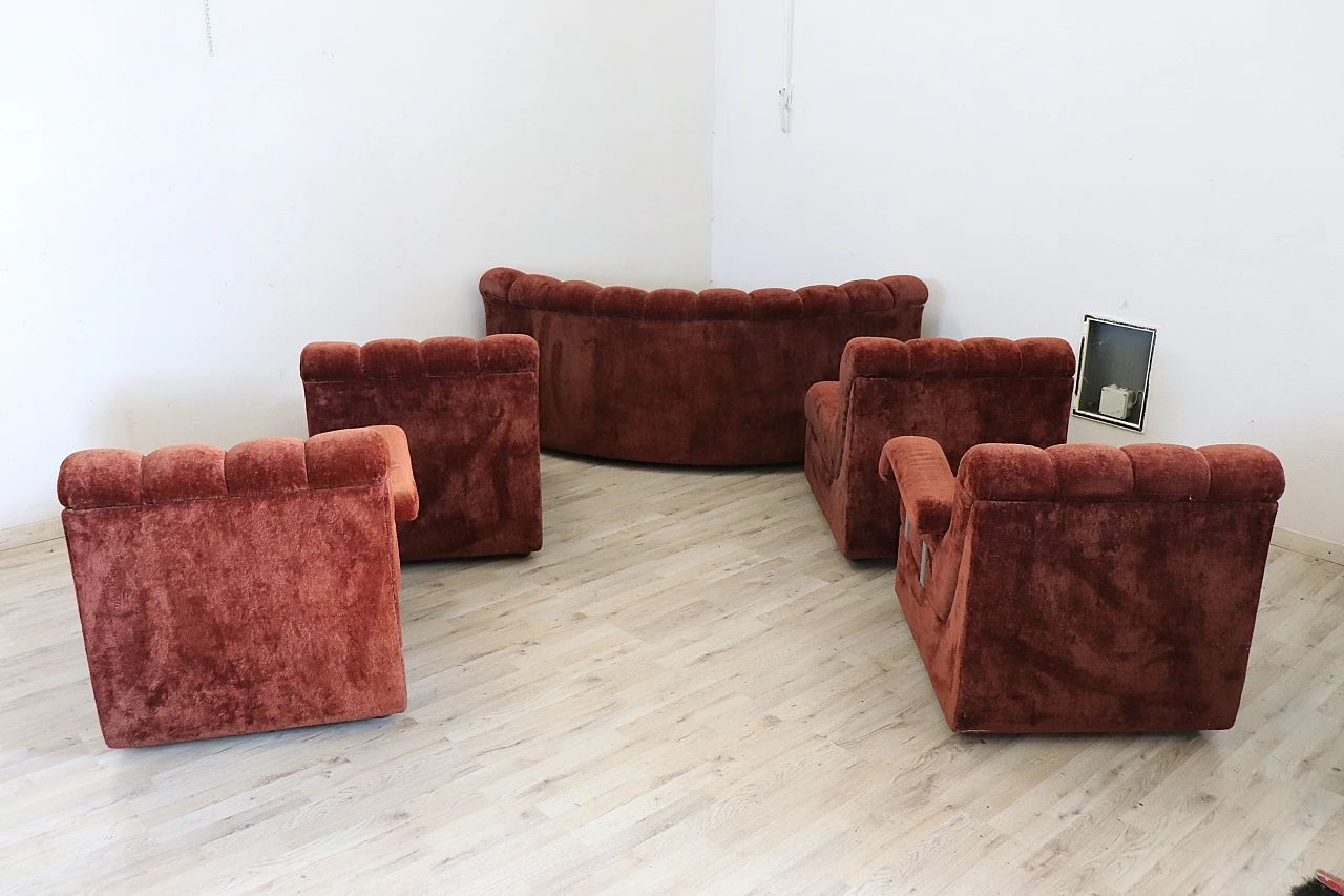 Copper brown velvet modular sofa, 1970s 15