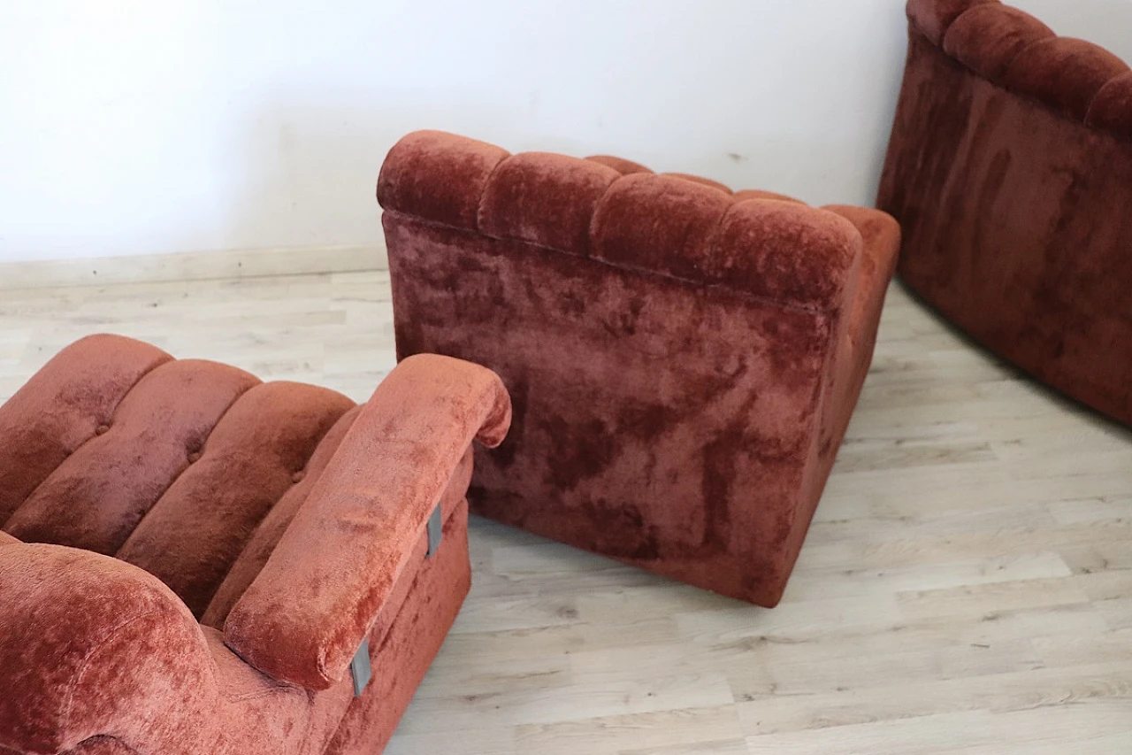 Copper brown velvet modular sofa, 1970s 17