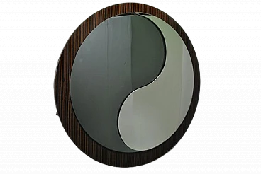 Specchio yin e yang con cornice in palissandro, anni '70