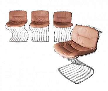 4 Chairs in steel and leather by Gastone Rinaldi for Rima, 1970s
