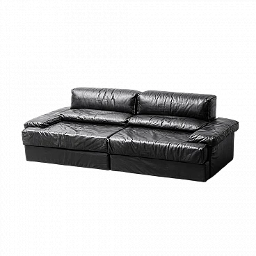Black leather two-seater modular sofa by Cinova, 1970s