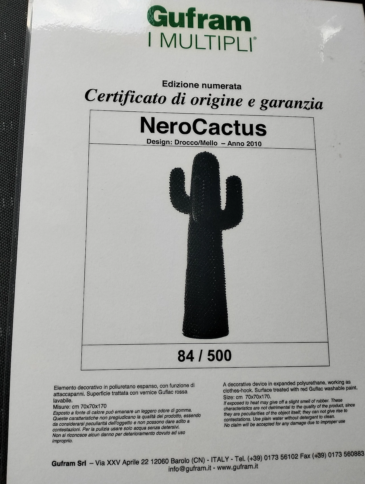 Appendiabiti Cactus di G. Drocco & F. Mello per Gufram, anni '70 9