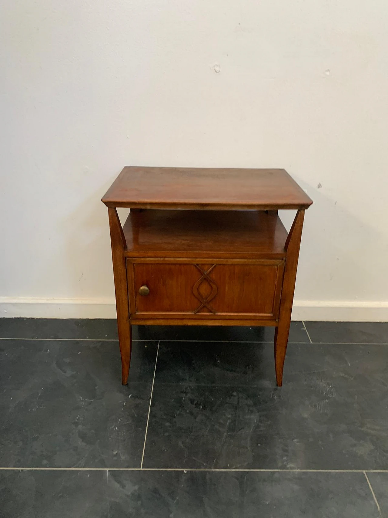 Art Déco bedside table in beech wood with one door, 1940s 1