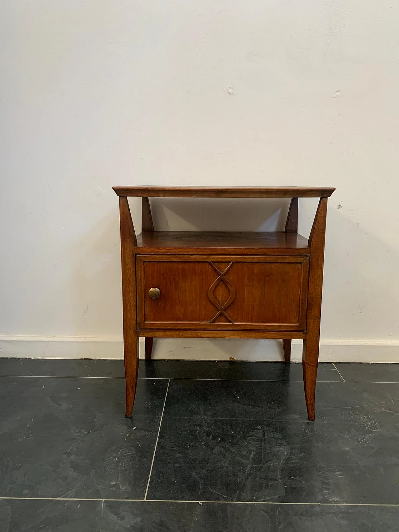 Art Déco bedside table in beech wood with one door, 1940s 2