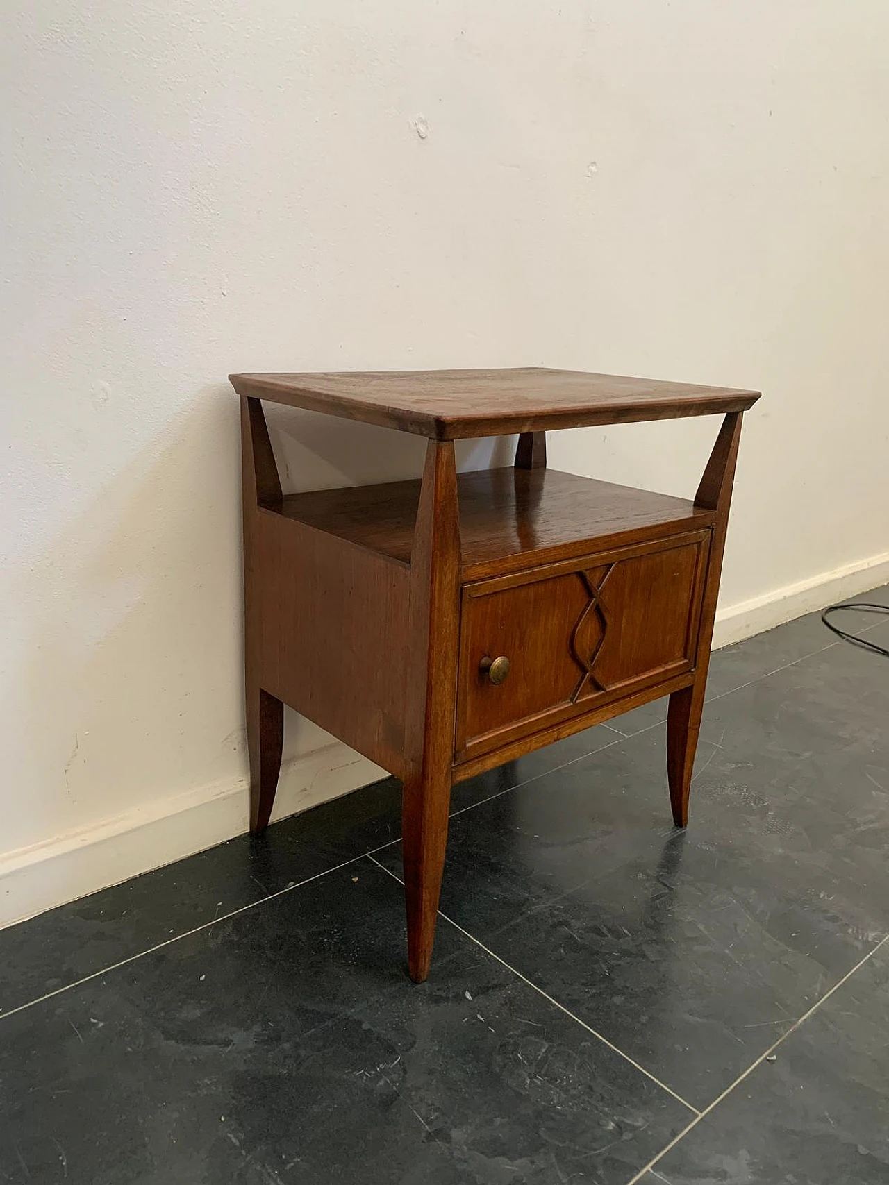 Art Déco bedside table in beech wood with one door, 1940s 3