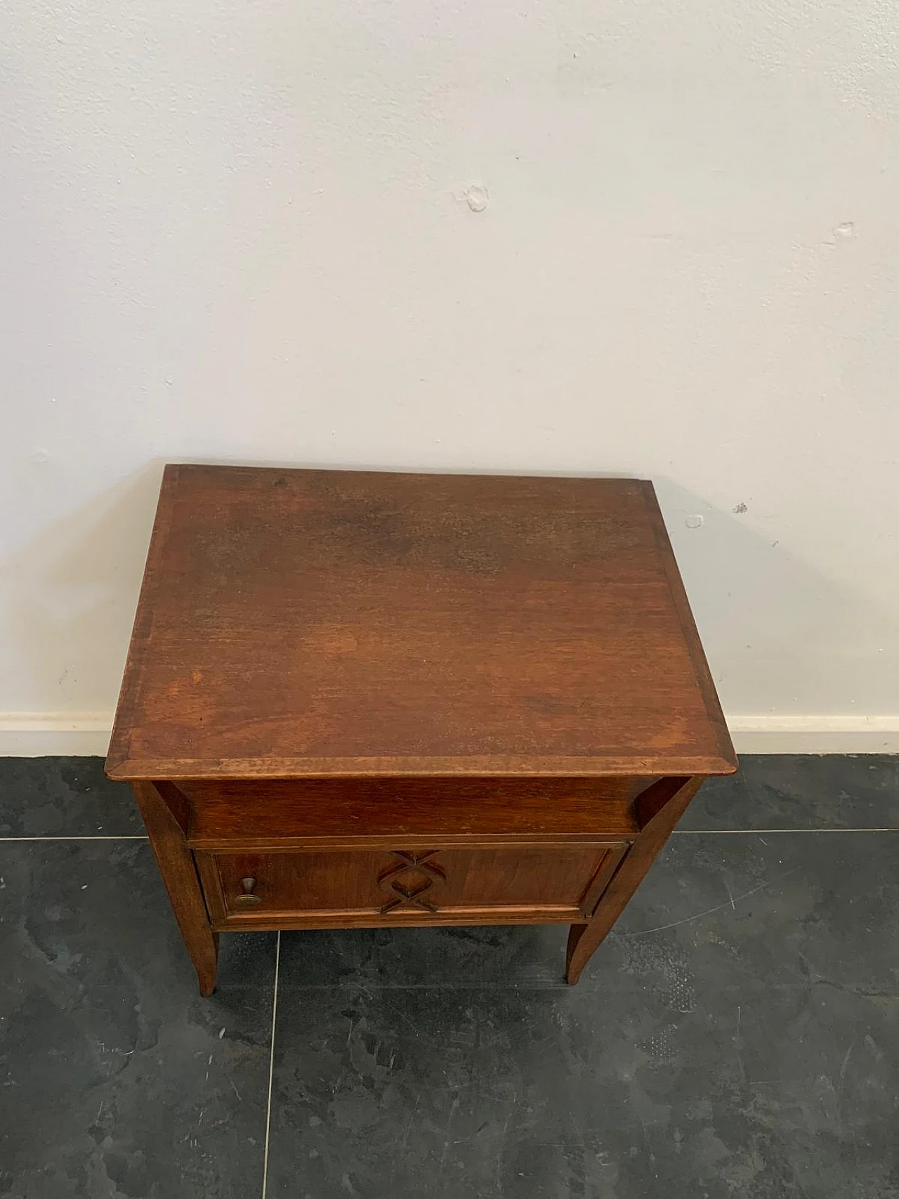 Art Déco bedside table in beech wood with one door, 1940s 4