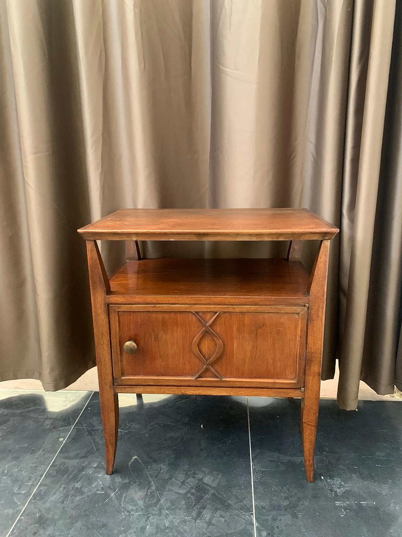 Art Déco bedside table in beech wood with one door, 1940s 5