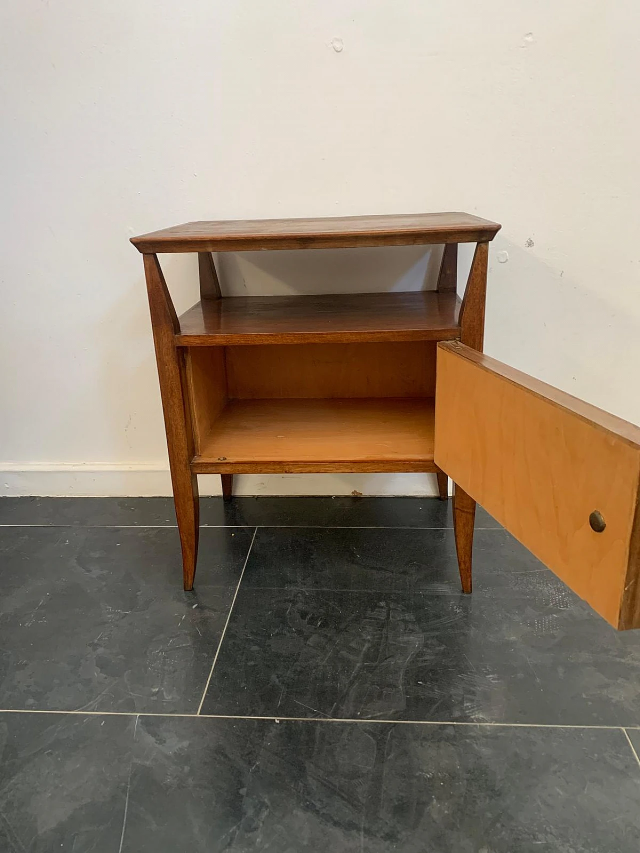 Art Déco bedside table in beech wood with one door, 1940s 6