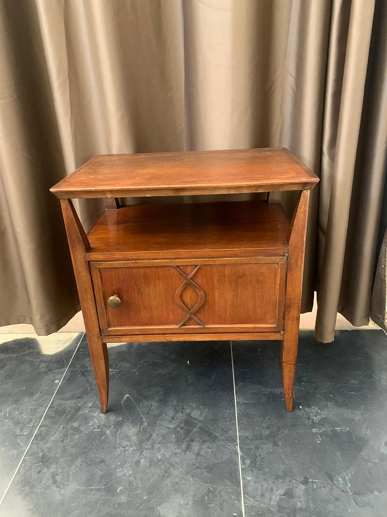 Art Déco bedside table in beech wood with one door, 1940s 7