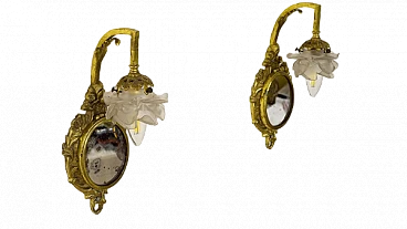 Pair of Louis XVI style brass and glass wall lights, 1920s