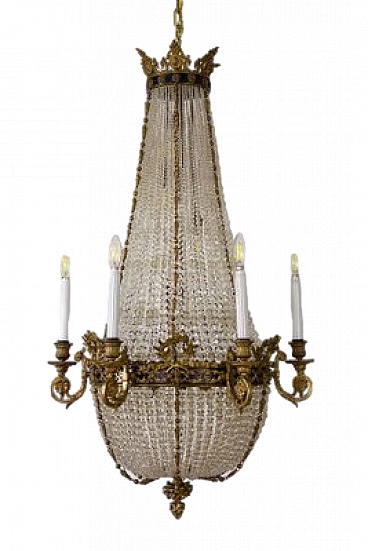 Empire style bronze and crystal chandelier, late 19th century