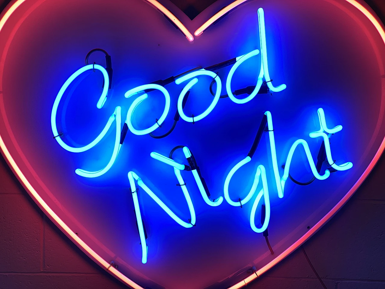 Heart-shaped goodnight neon sign in pink & blue, 1980s 4