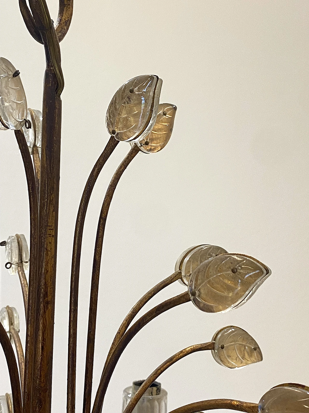 5-Light chandelier in golden iron & glass by Maison Bagues, 1970s 3