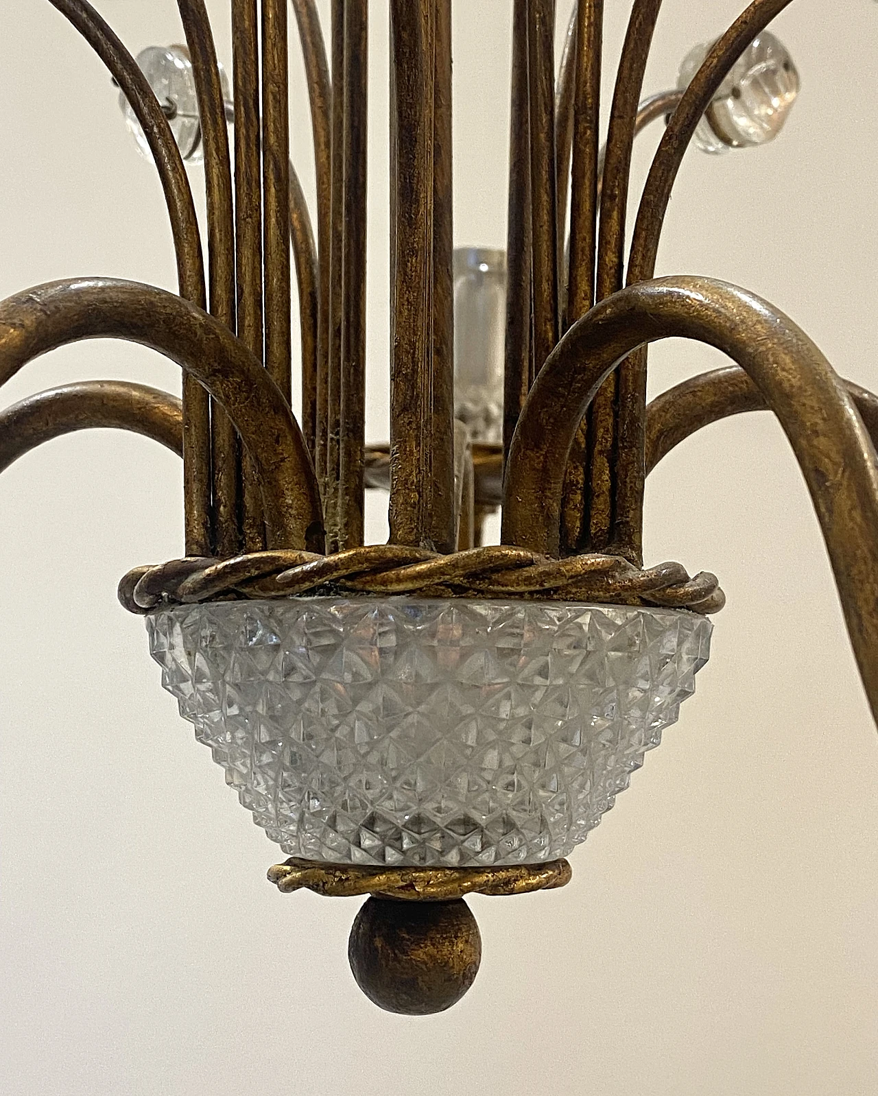 5-Light chandelier in golden iron & glass by Maison Bagues, 1970s 7