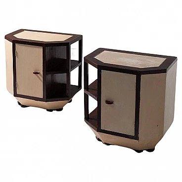 Pair of wooden futuristic bedside tables, 1920s