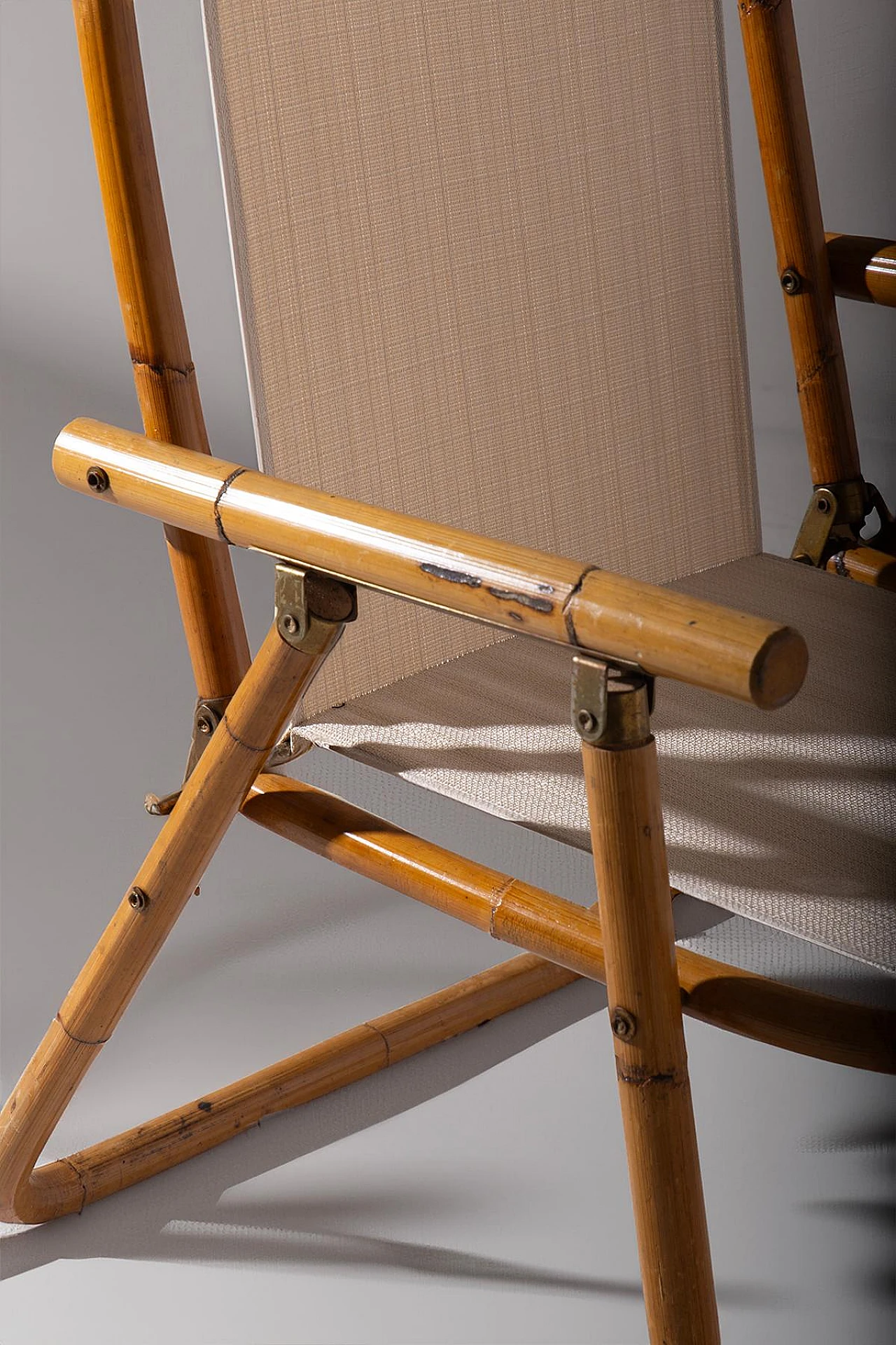 Pair of bamboo and jute folding chairs, 1950s 4