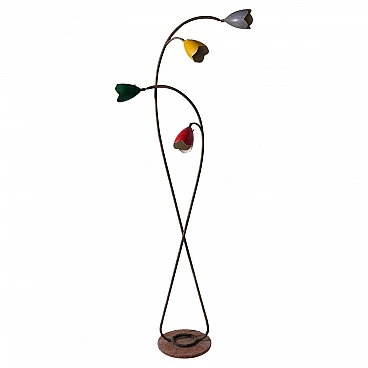 Floor lamp with colored aluminum flower shades, 1950s