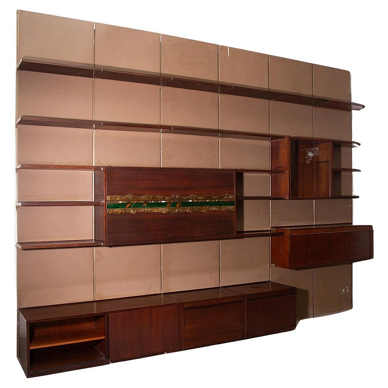 Bookcase by O. Borsani for Tecno with artwork by A. Pomodoro, 1970s 1