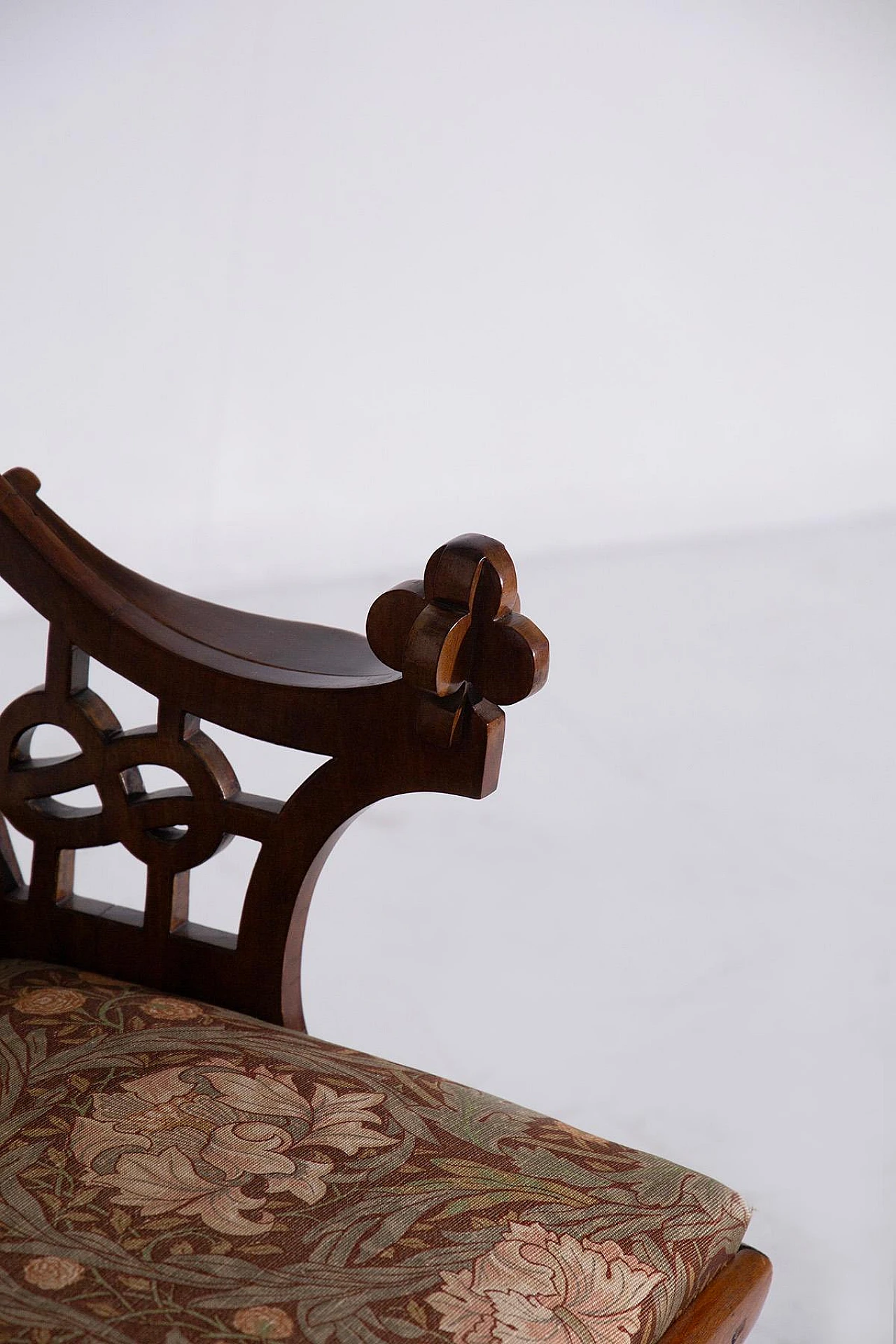 Art Nouveau style wood and floral fabric armchair, 1940s 3