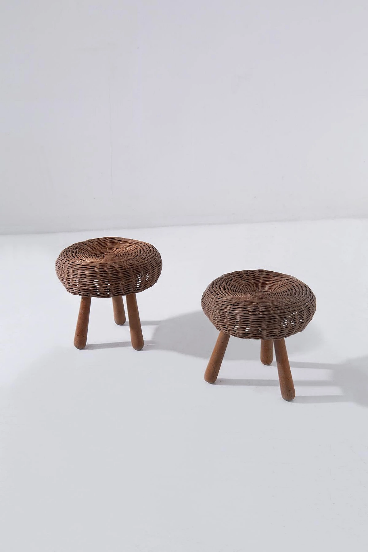 Pair of wicker and wood stools by Tony Paul, 1960s 2