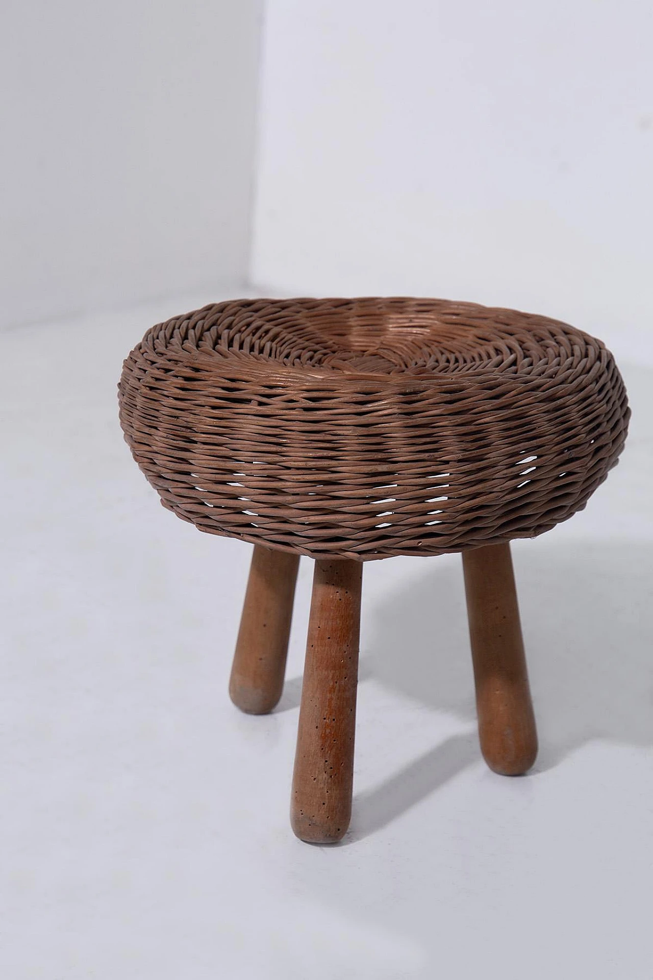 Pair of wicker and wood stools by Tony Paul, 1960s 3