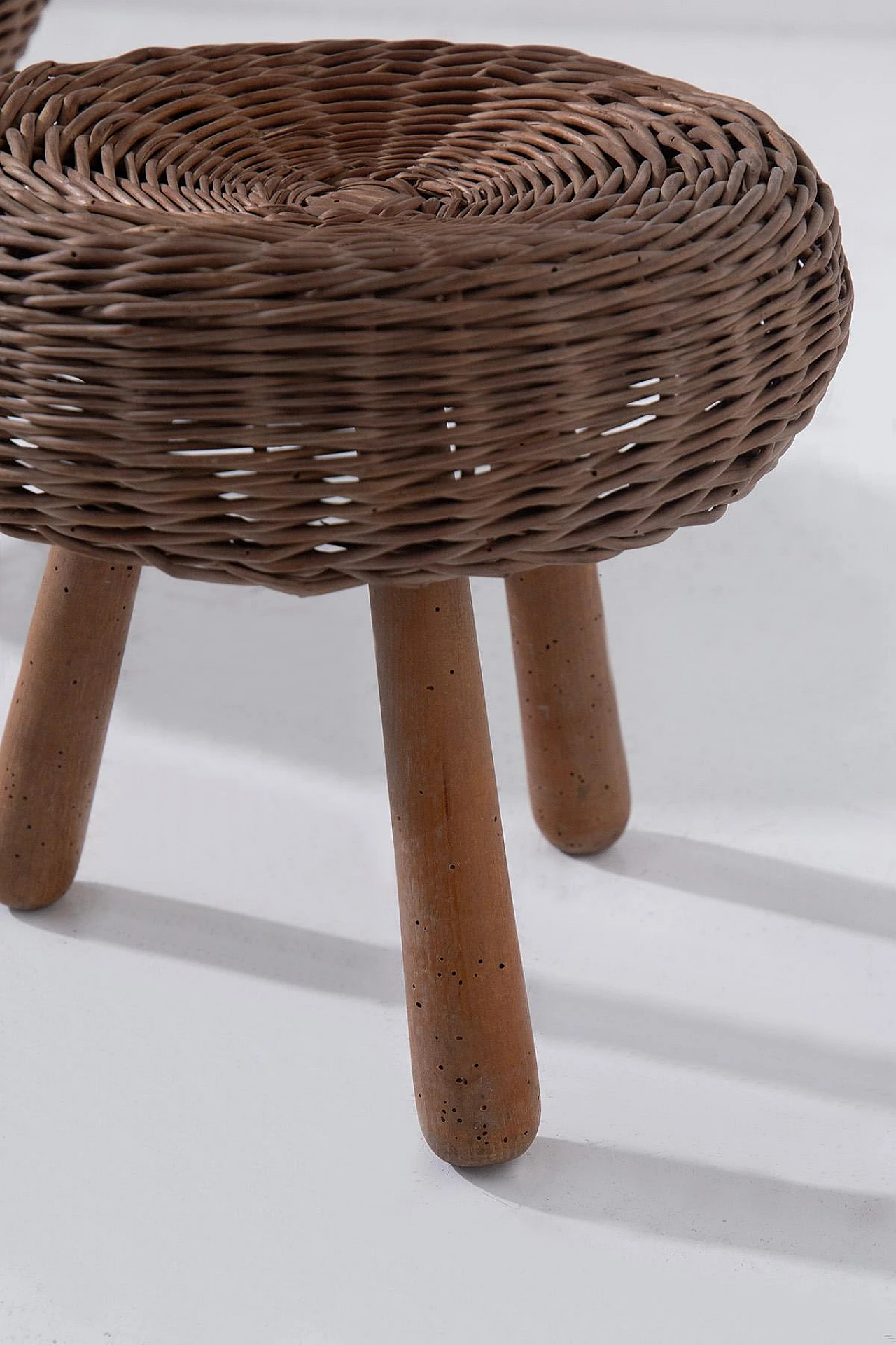 Pair of wicker and wood stools by Tony Paul, 1960s 7