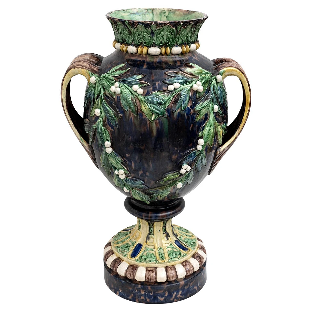 Palissy majolica vase with mistletoe, 1880 1