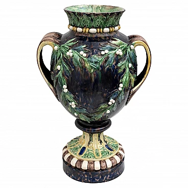 Palissy majolica vase with mistletoe, 1880