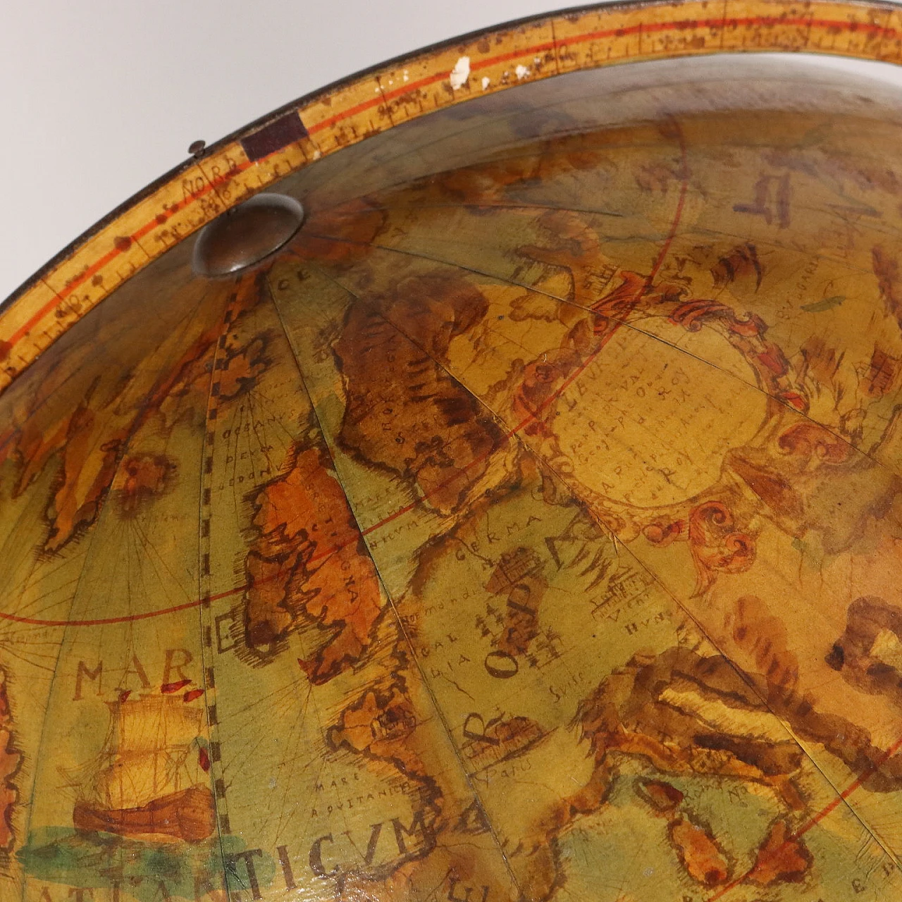 Wooden globe with turned uprights, early 20th century 3