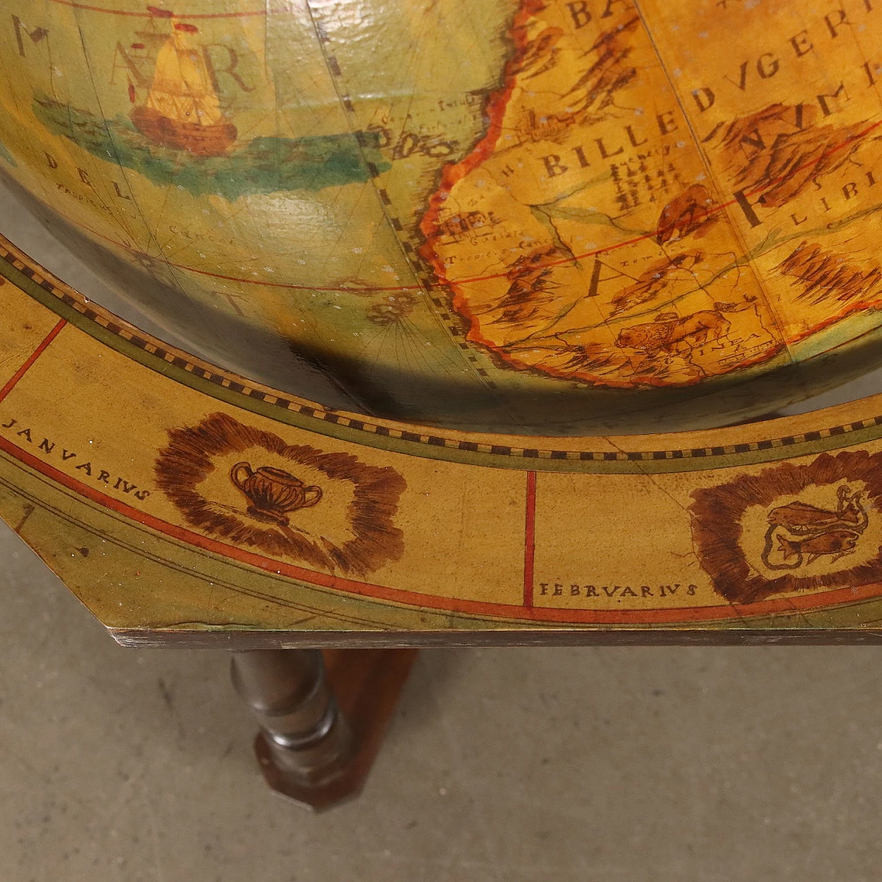 Wooden globe with turned uprights, early 20th century 4