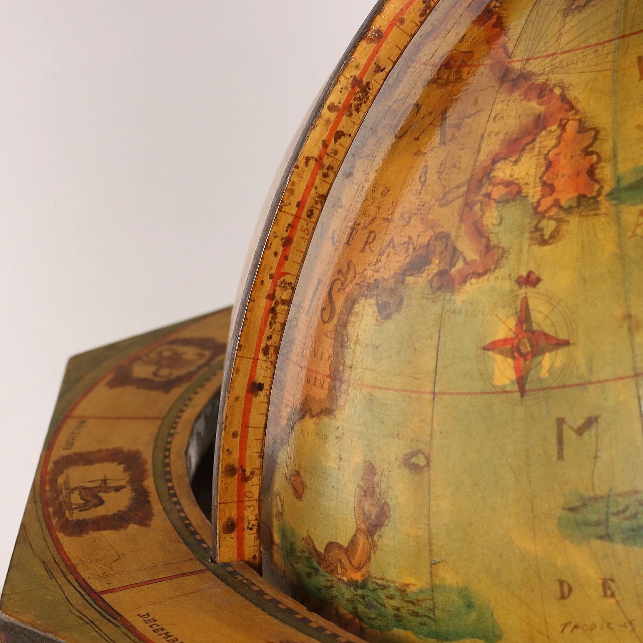 Wooden globe with turned uprights, early 20th century 5