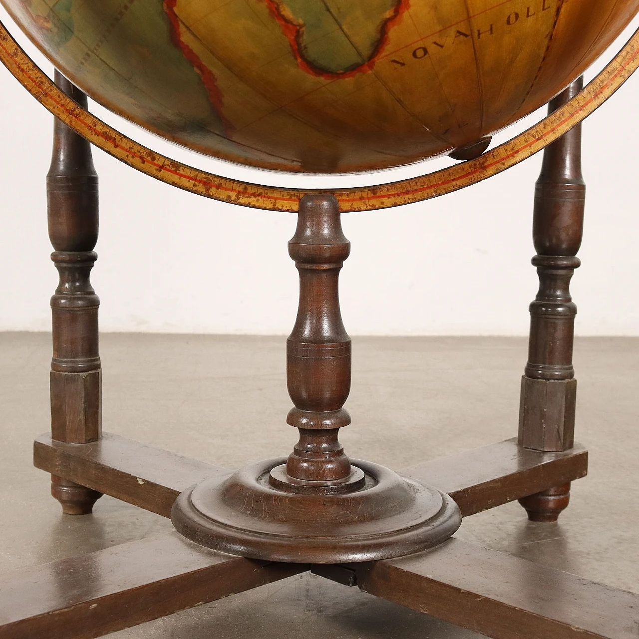 Wooden globe with turned uprights, early 20th century 8