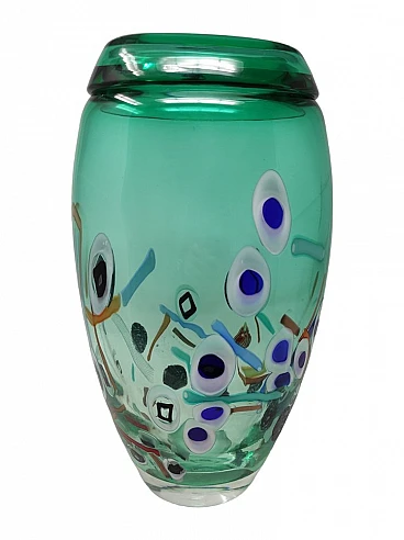 Teal Murano glass vase by M. Costantini, 1998