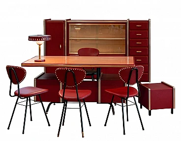 Office in burgundy leather & wood by Umberto Mascagni, 1950s