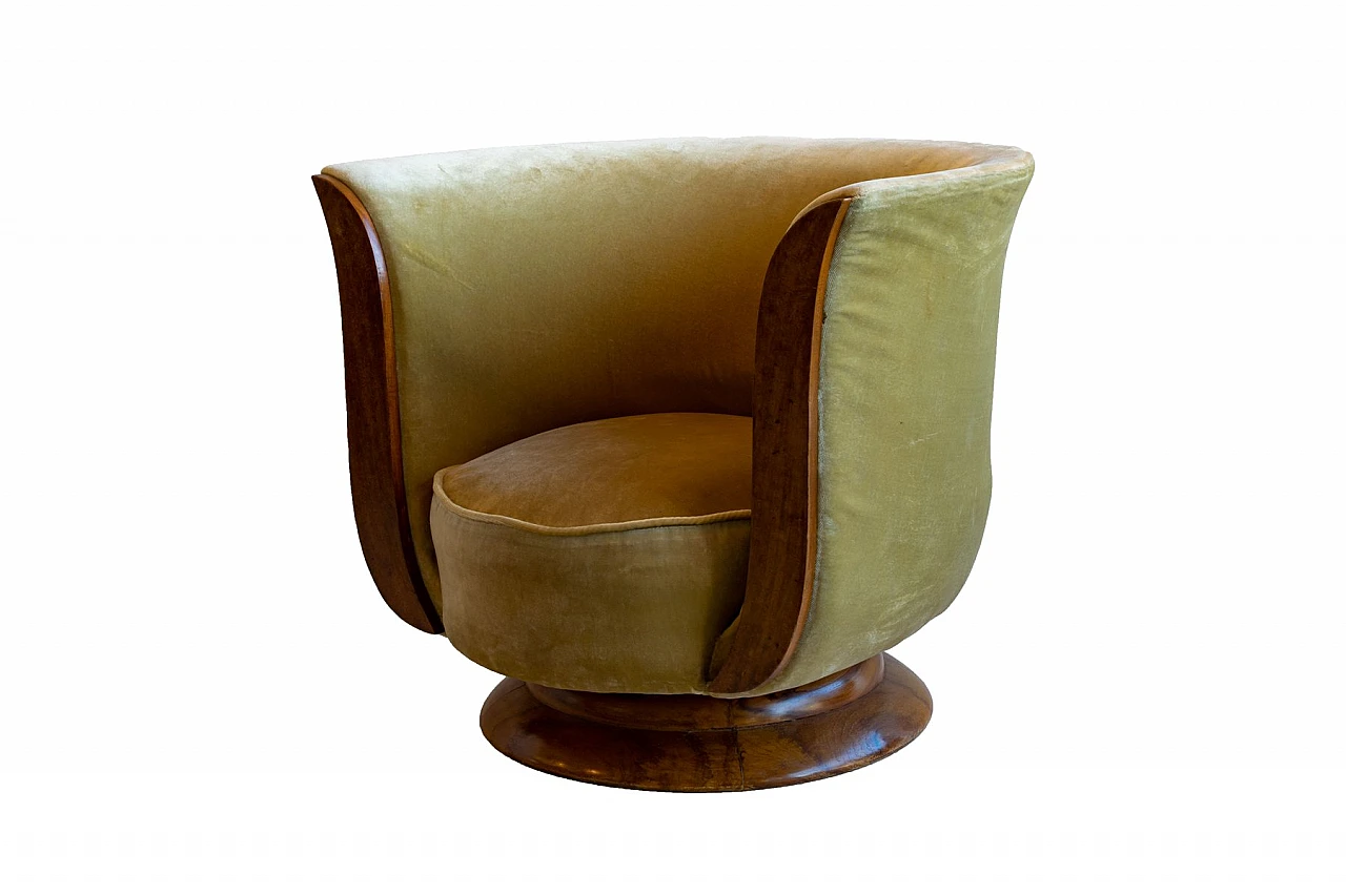4 Tulip armchairs in wood and upholstered beige velvet, 1930s 1