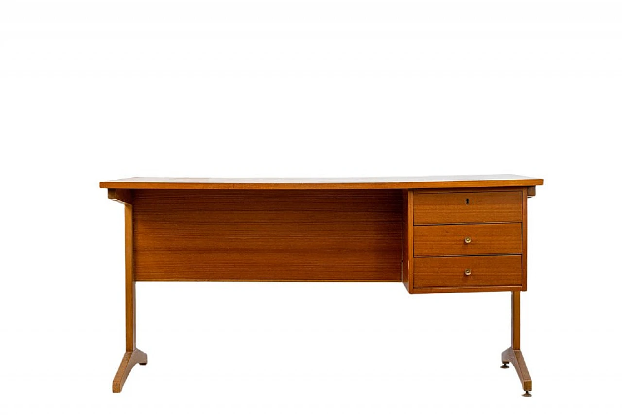 Teak desk with 3 lateral drawers, 1970s 1
